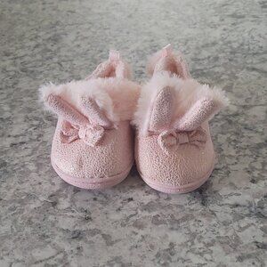 Wonder Nation Girls Pink Gold Bunny Slippers with faux fur ears & tail Size 3